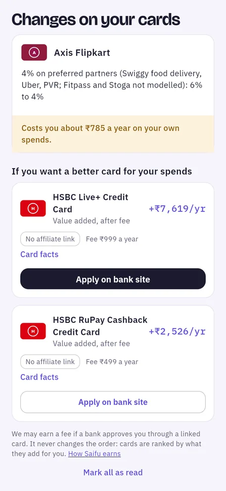 Card changes with yearly impact